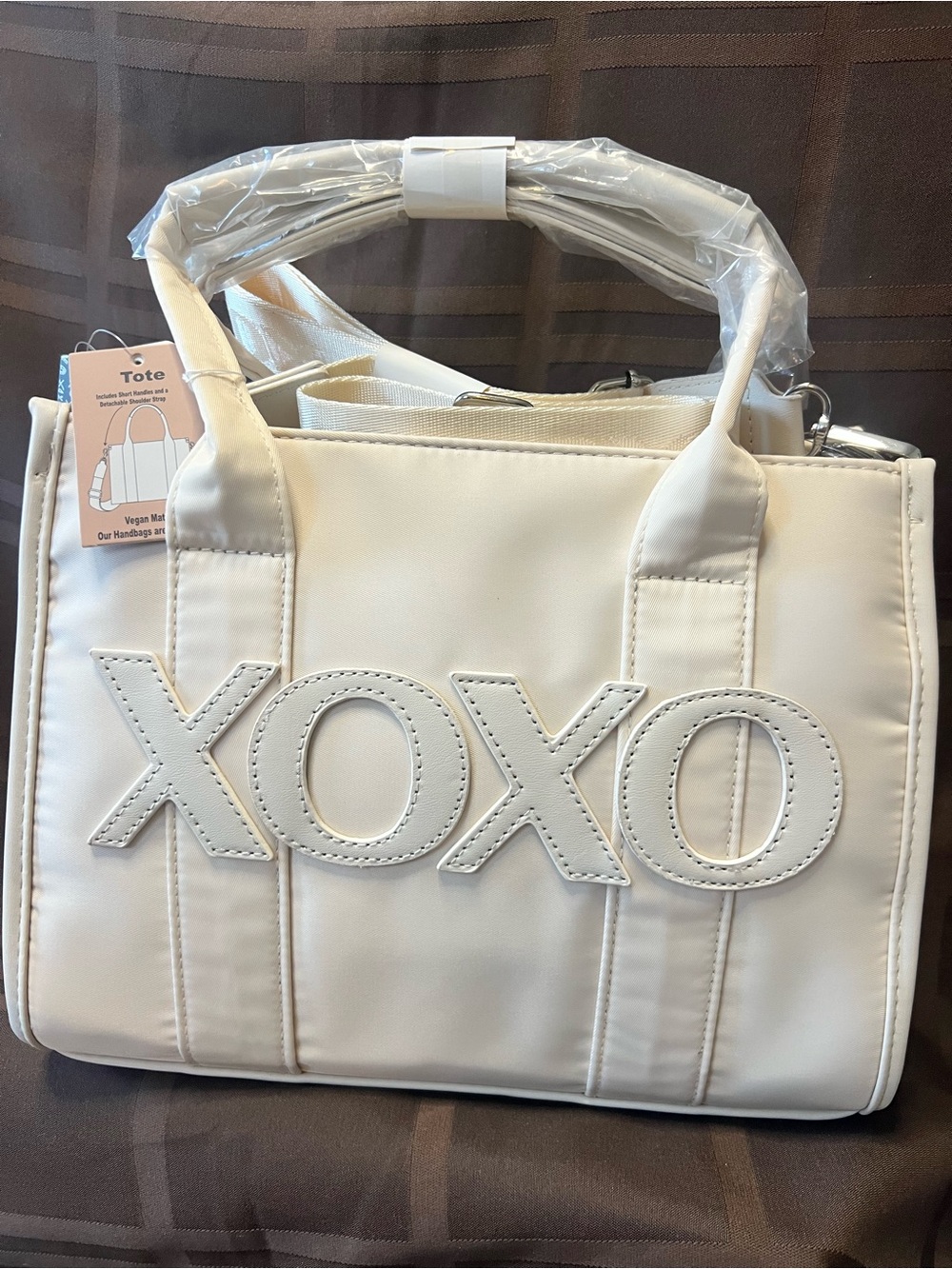 XOXO Women’s Ivory Logo Tote Bag Zip, Detachable Adjustable Strap, Pockets NWT